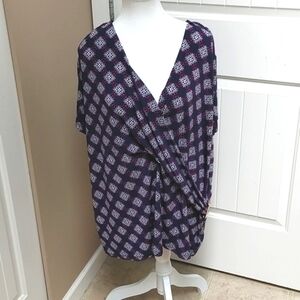 CHARTER CLUB WOMAN Plus size 3X dark blue white geometrical pattern short Sleeve